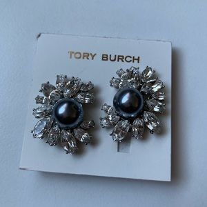 Tory Burch Embellished Pearl Clip Earrings
